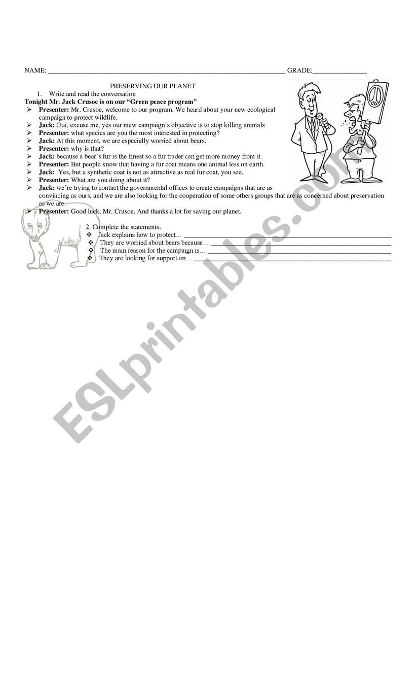 reading test worksheet