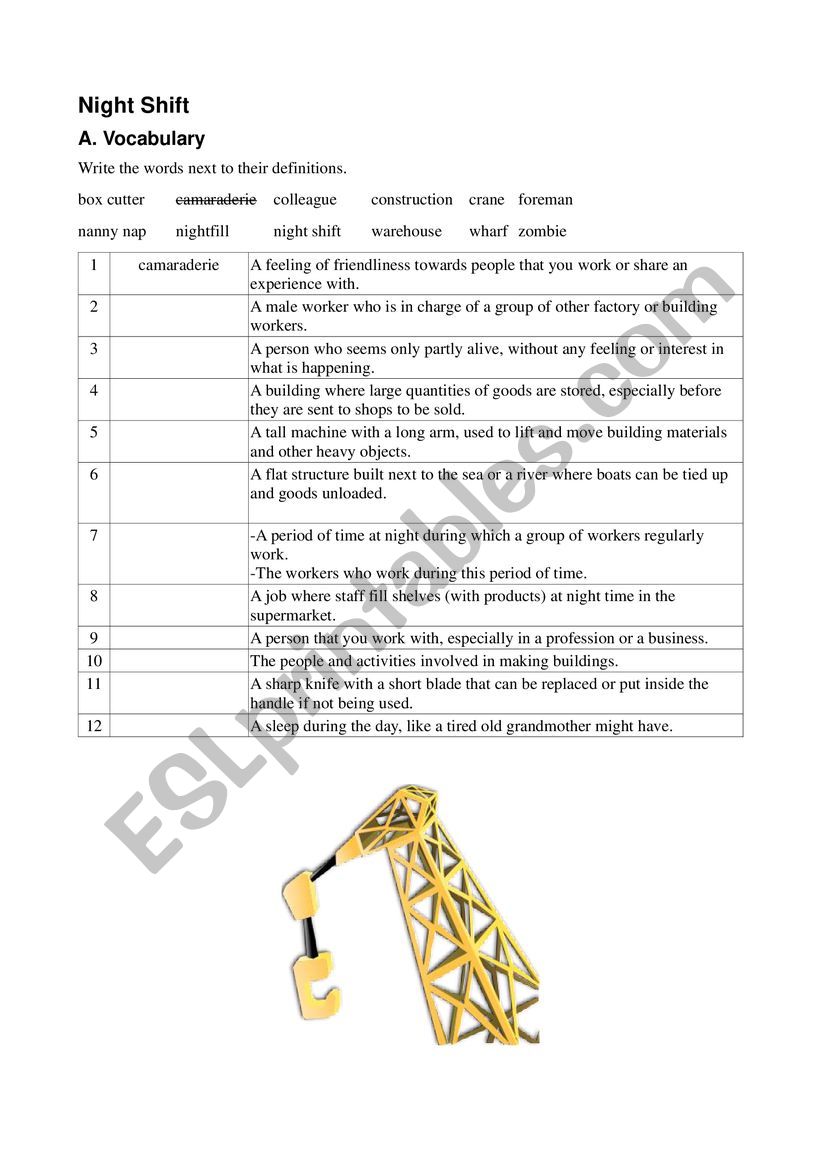 Night Shift worksheet