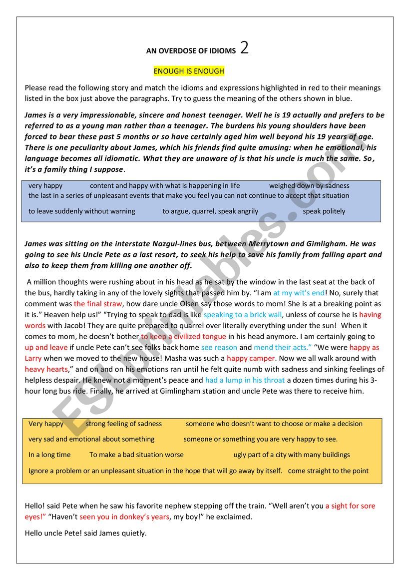 AN OVERDOSE OF IDIOMS 2 worksheet