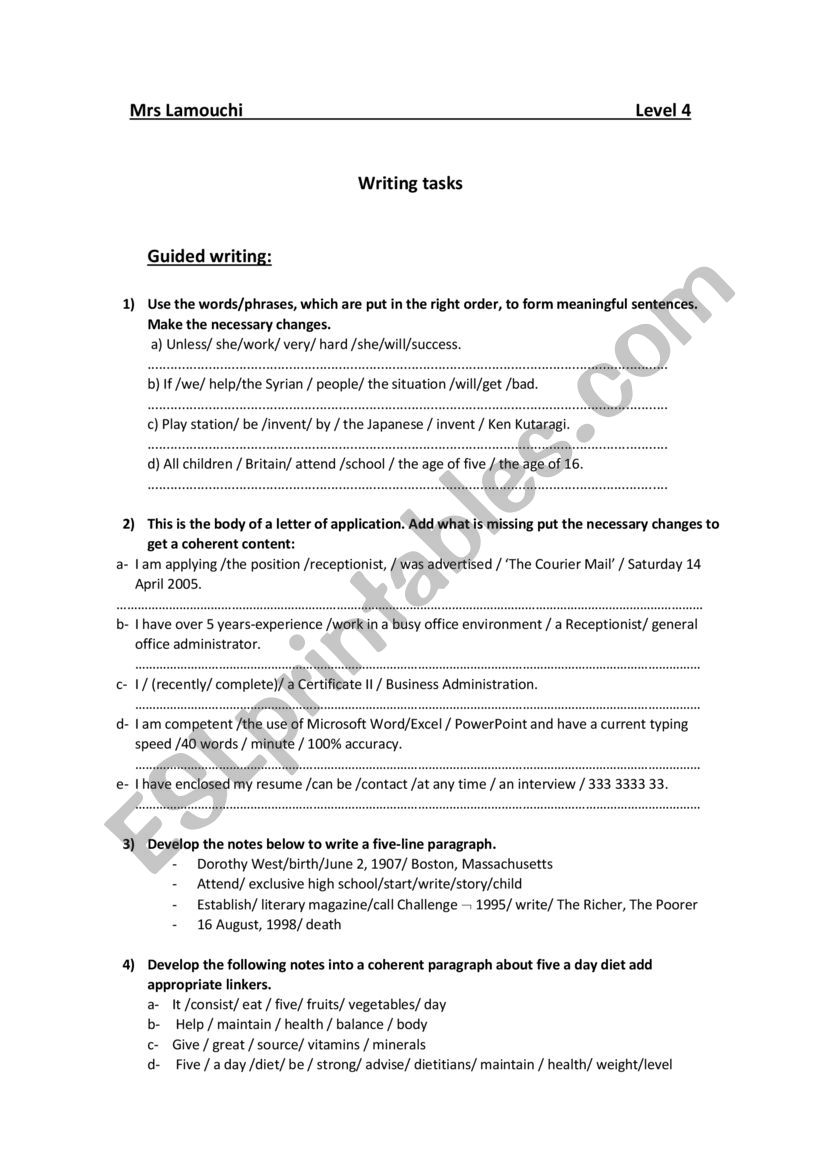 Guided writng tasks / level 4  