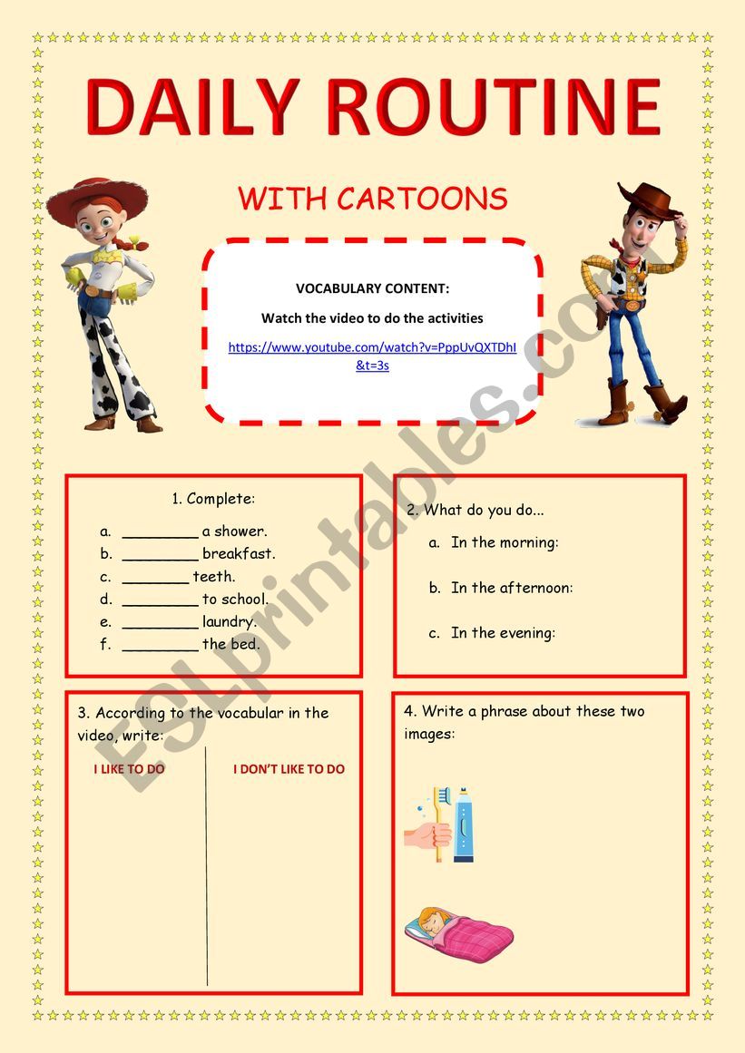 Daily Routine with Cartoons worksheet