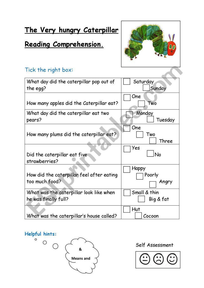 The Very Hungry Caterpillar worksheet