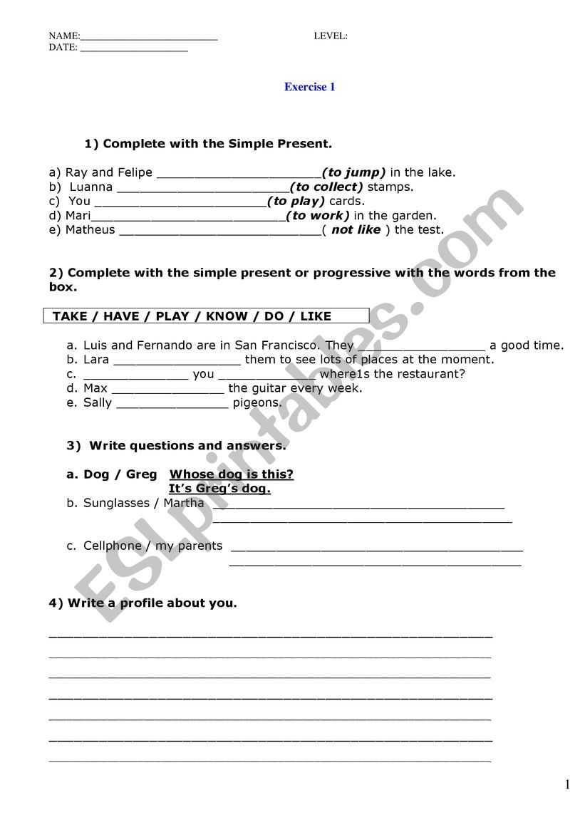 language 1 worksheet