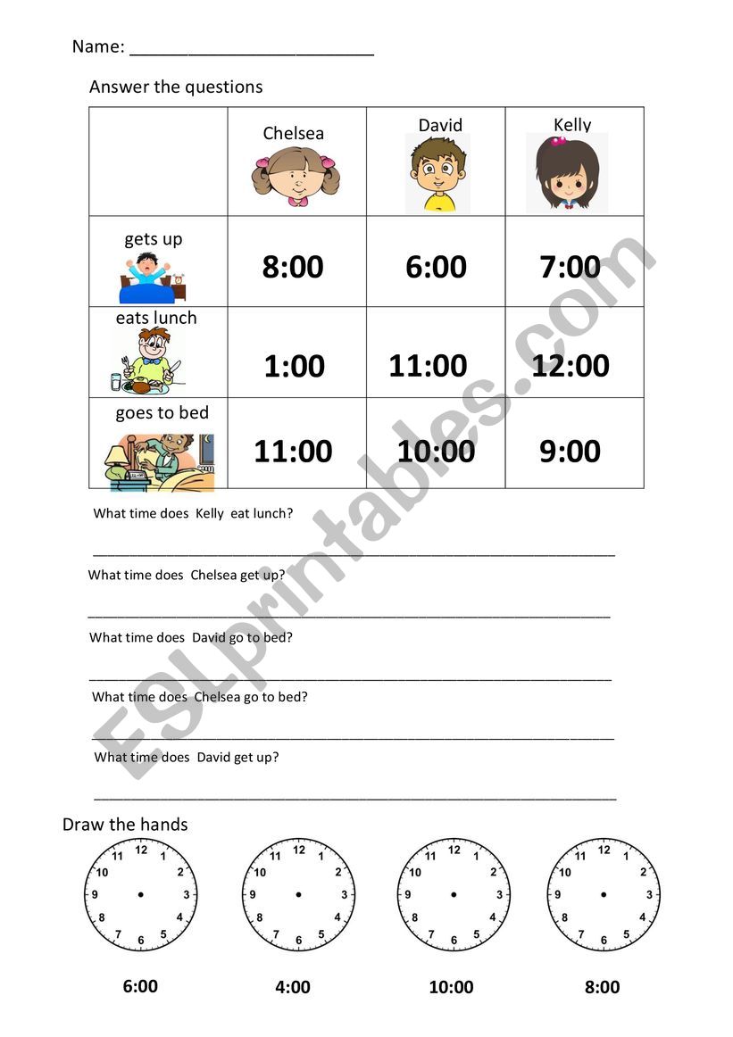What Time Does He/She...? worksheet