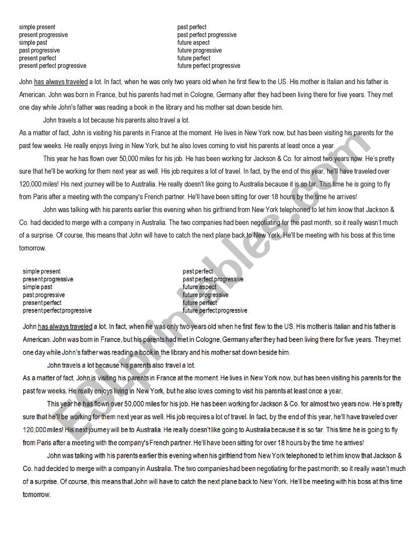 All tenses revision worksheet