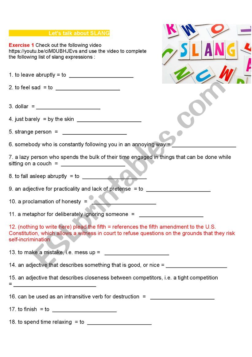 Let s talk about SLANG worksheet