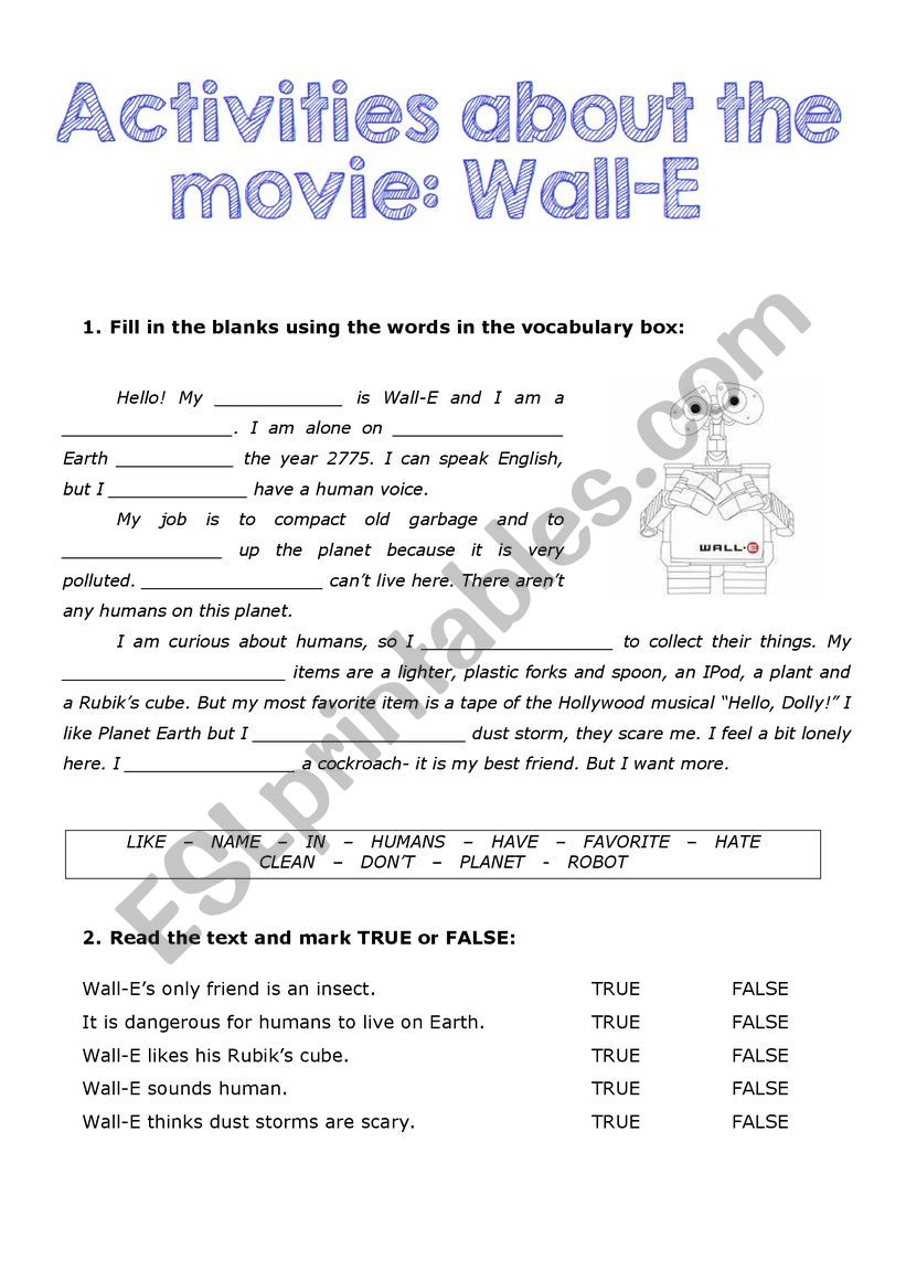 Wall-E Movie worksheet