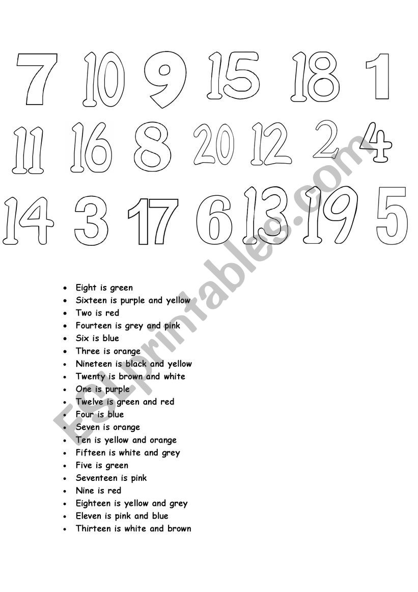 Numbers 1-20 colouring worksheet