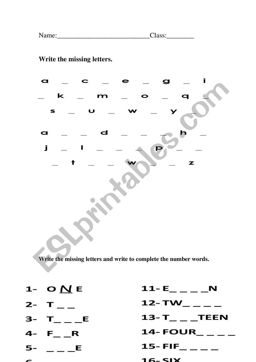 Alphabet/Numbers worksheet