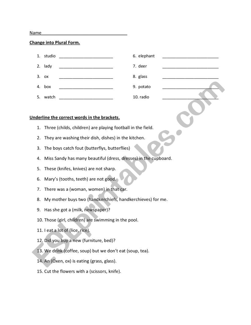 Nouns worksheet