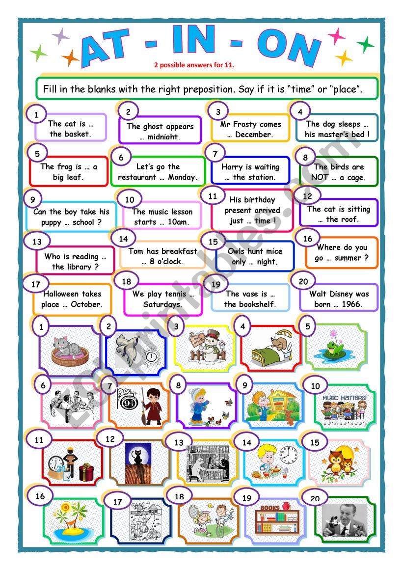 at - in - on : prepositions of time and places.