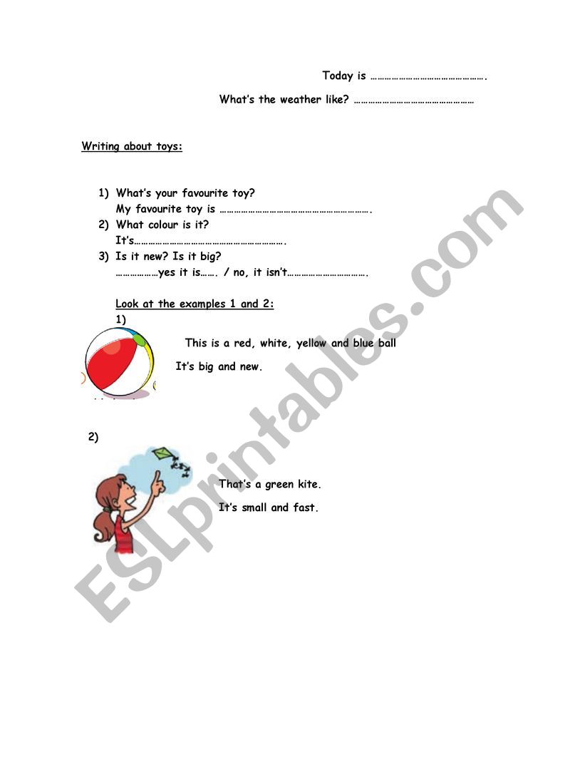 Description of toys worksheet