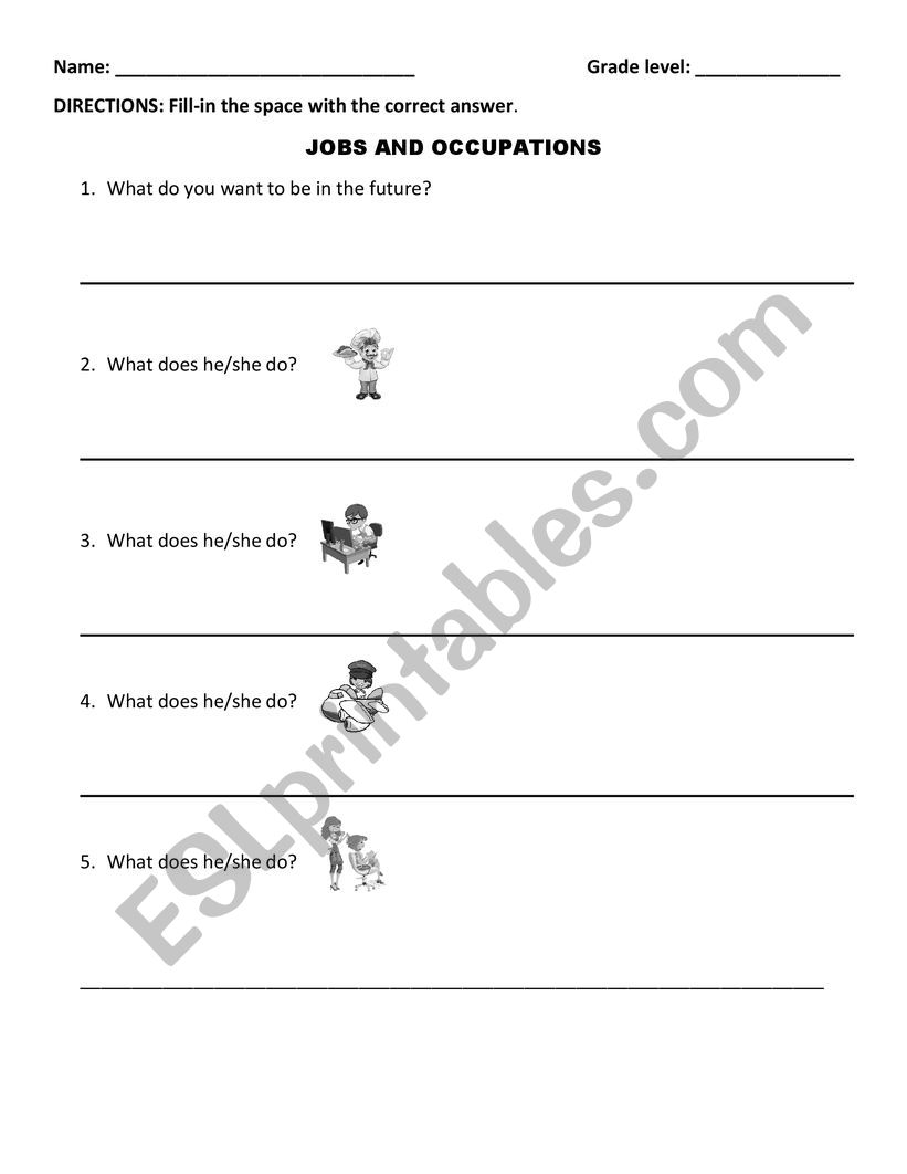 jobs and occupation worksheet