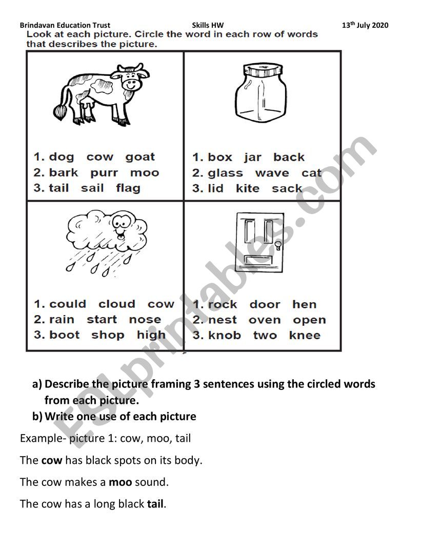 describing a picture worksheet 