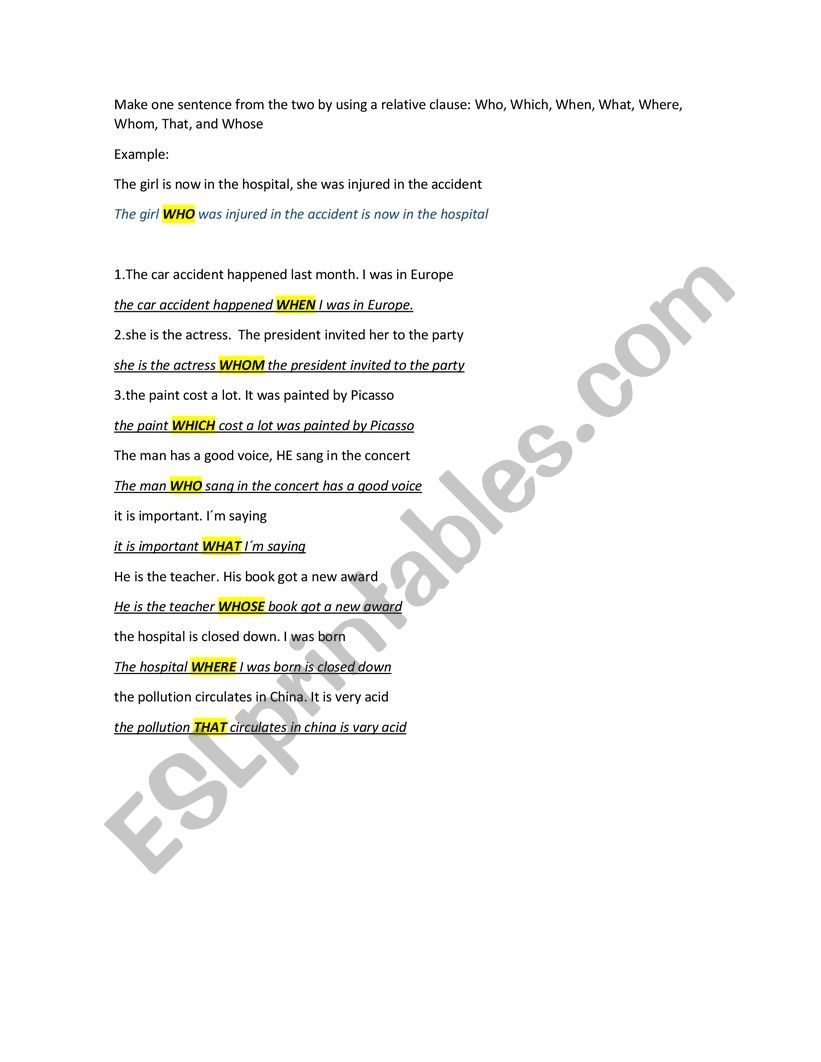 relative clauses editable exercise
