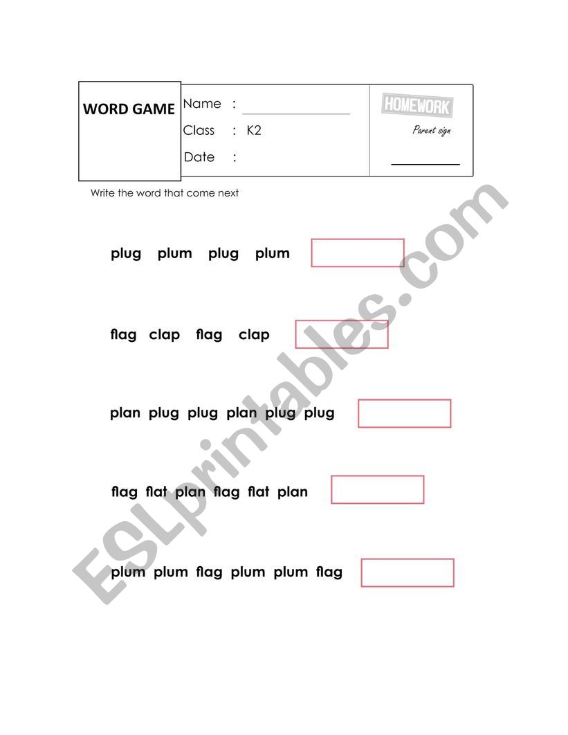 word game worksheet