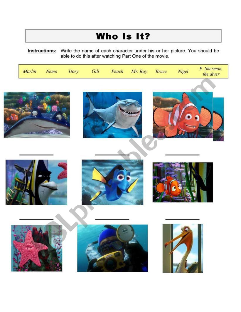 Finding Nemo - Characters worksheet