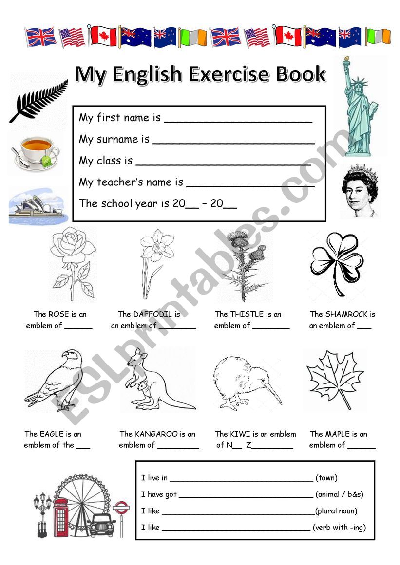 First page of exercise book worksheet