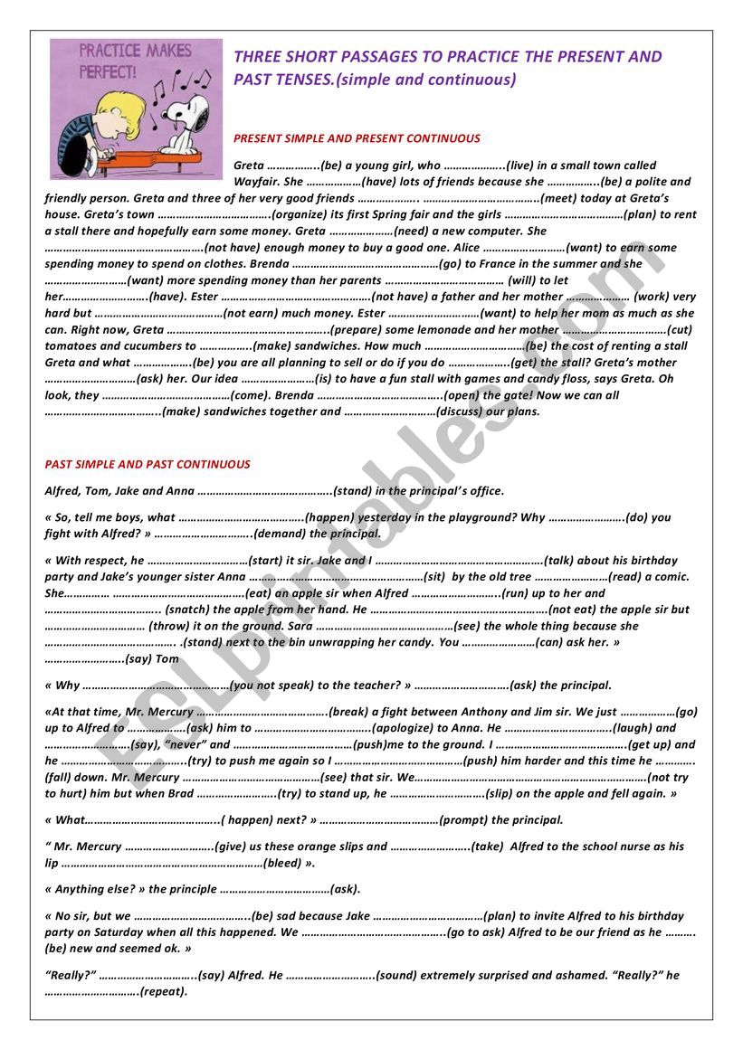 PRACTICE PASSAGES FOR PR. AND PAST SIMPLE AND CONT.