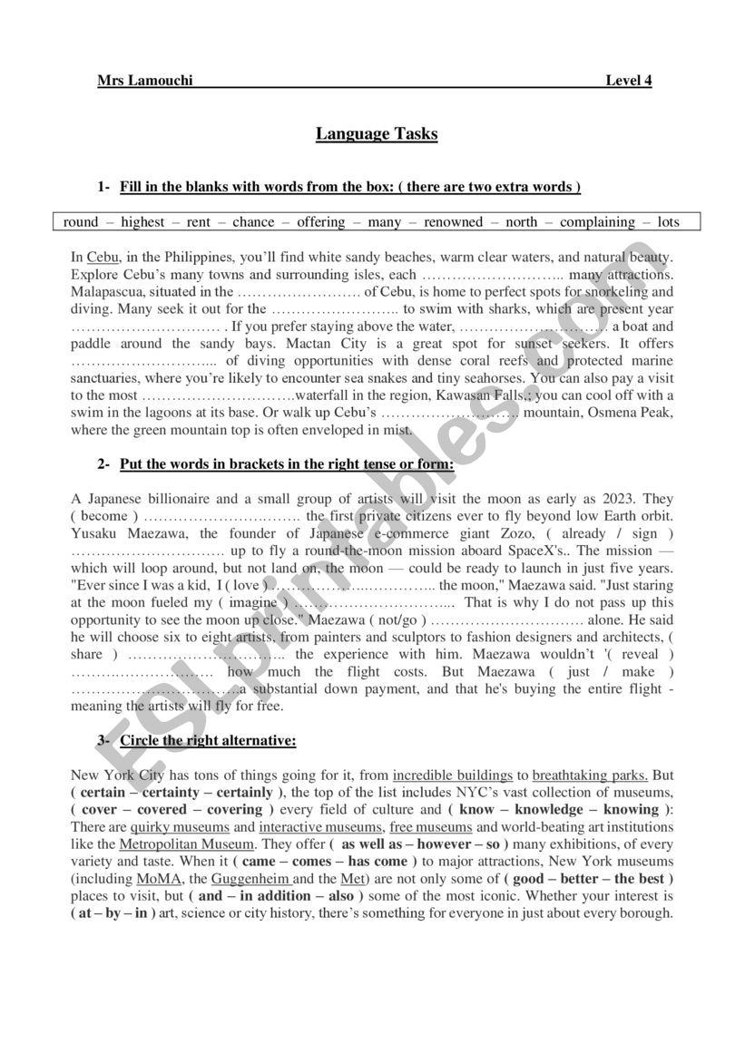 Language tasks / level 4 / term 1