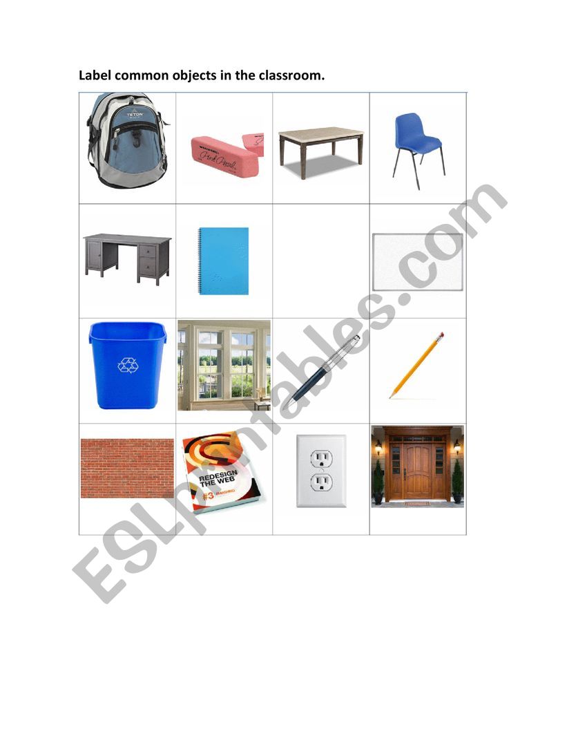 Label common objects in the classroom