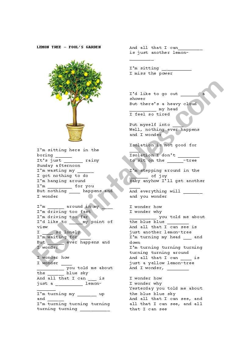 Fill in the Blanks: Lemon tree- Fools Garden