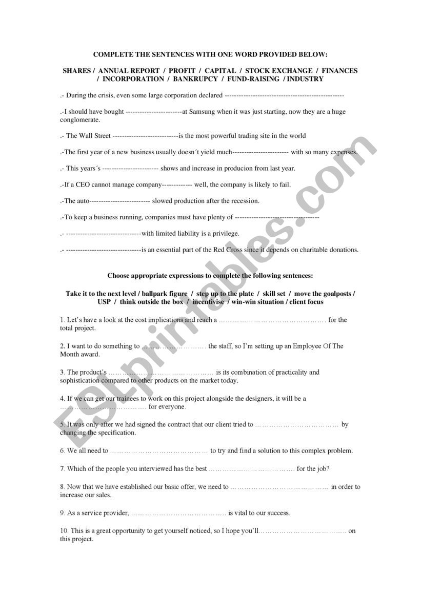 BUSINESS GAP FILLING worksheet