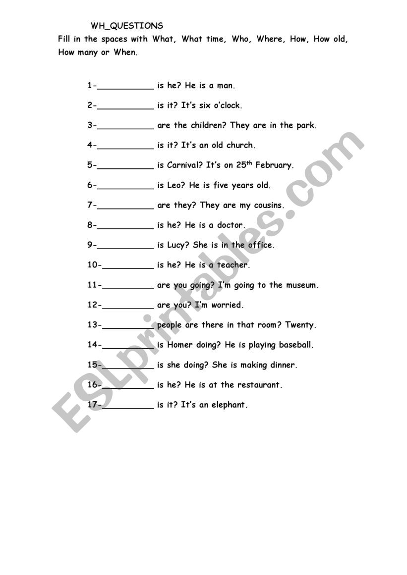 WH QUESTIONS worksheet