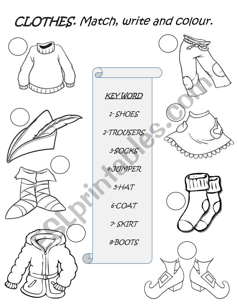 New Treetops 2 - Unit 4 - Clothes. Match, write and colour.