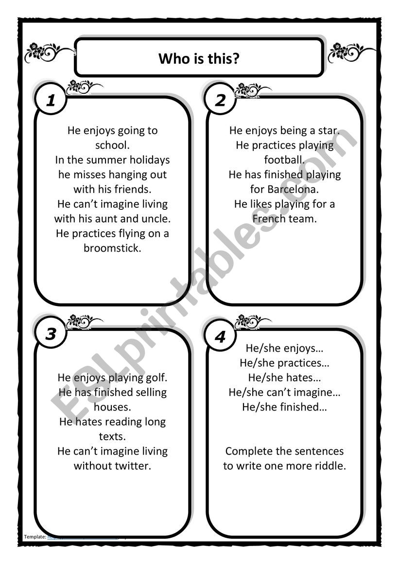 Gerund riddles worksheet