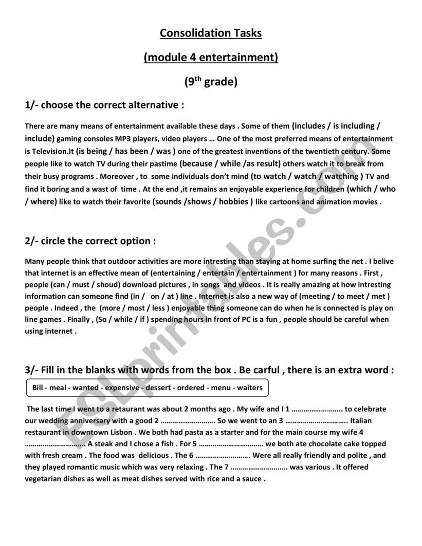 conslidation tasks  worksheet