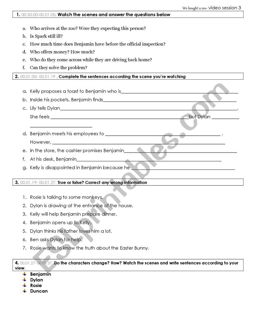 We Bought a Zoo - part III worksheet