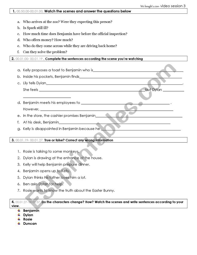 We Bought a Zoo - part III worksheet