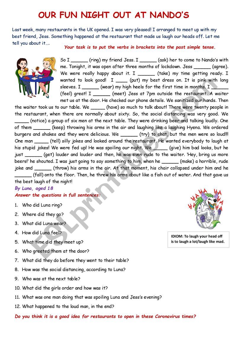 RC: Our fun night out worksheet