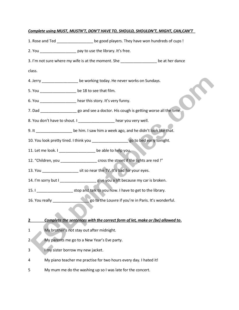 Grammar revision worksheet