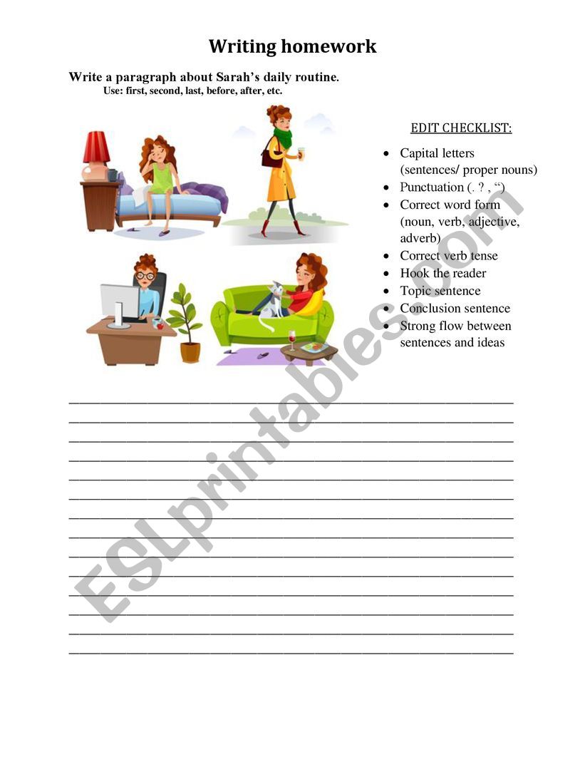 SarahÃ¯Â¿Â½s Daily Routine -Paragraph Writing Practice 