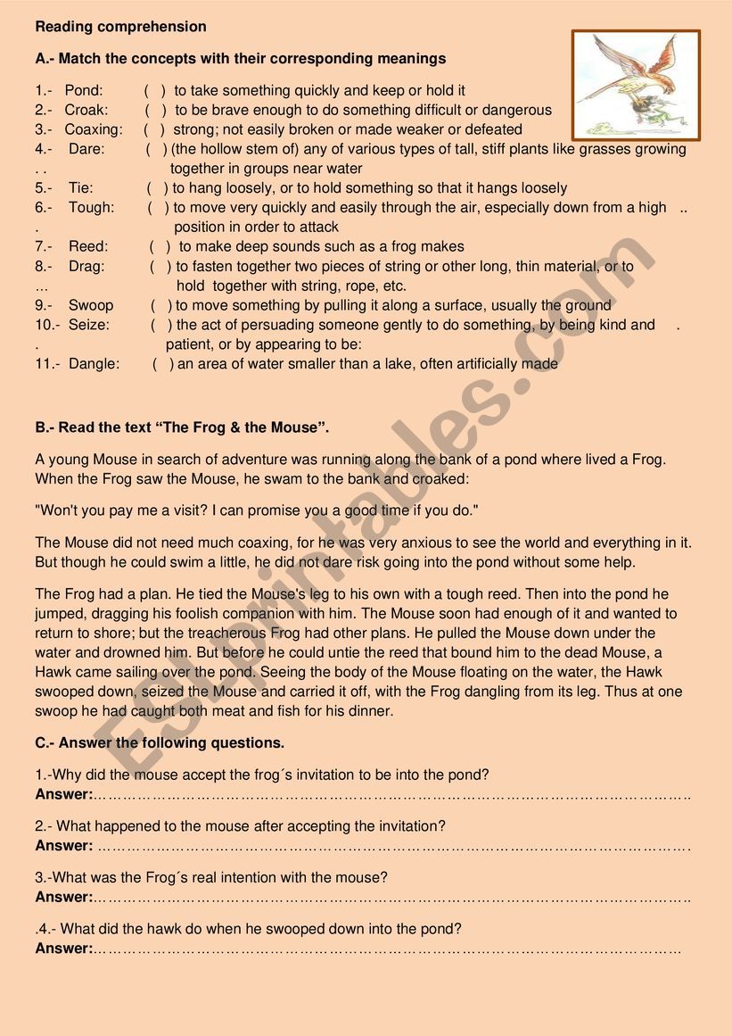 The frog and the mouse worksheet