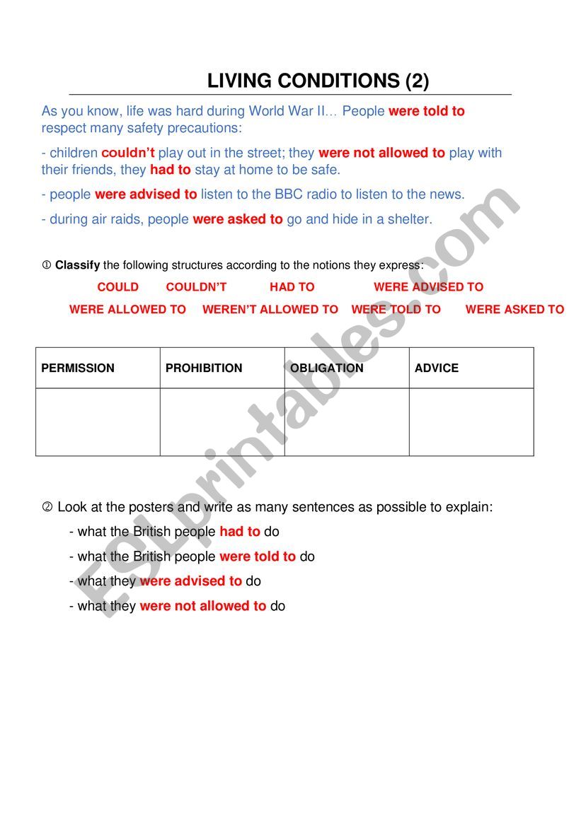 Living conditions during WWII (lesson 2)