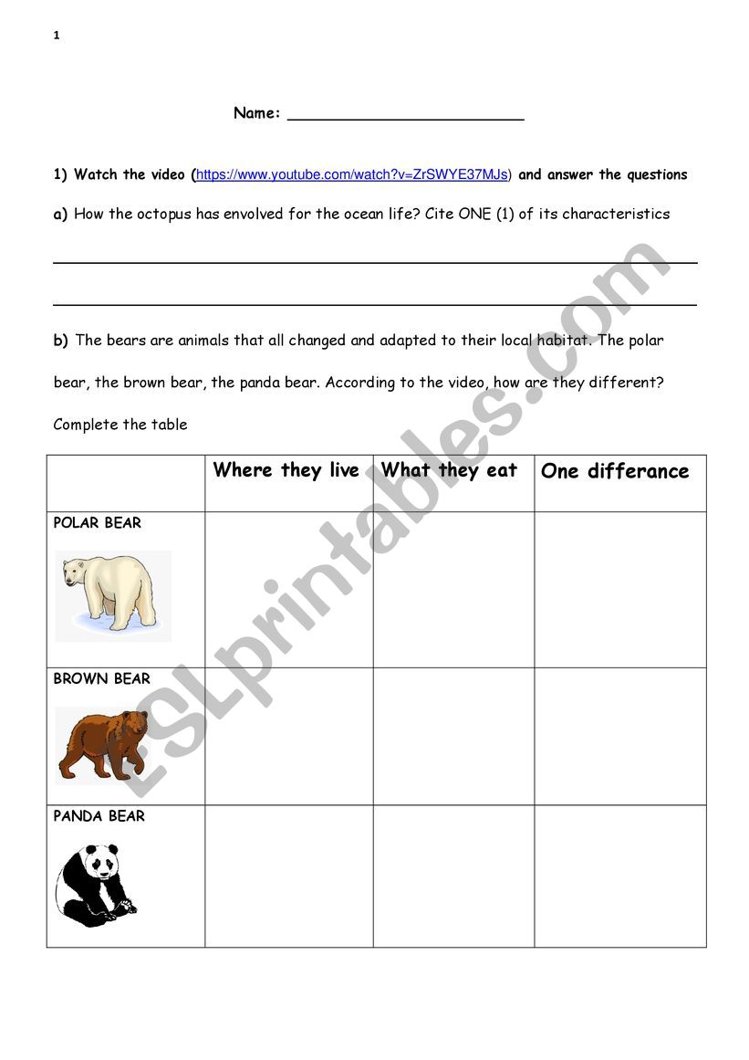 Animals Habitats Esl Worksheet By Mariamusumeci