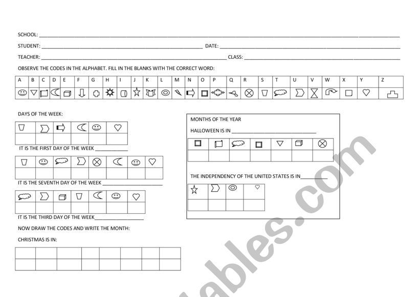 DAYS IN CODES worksheet