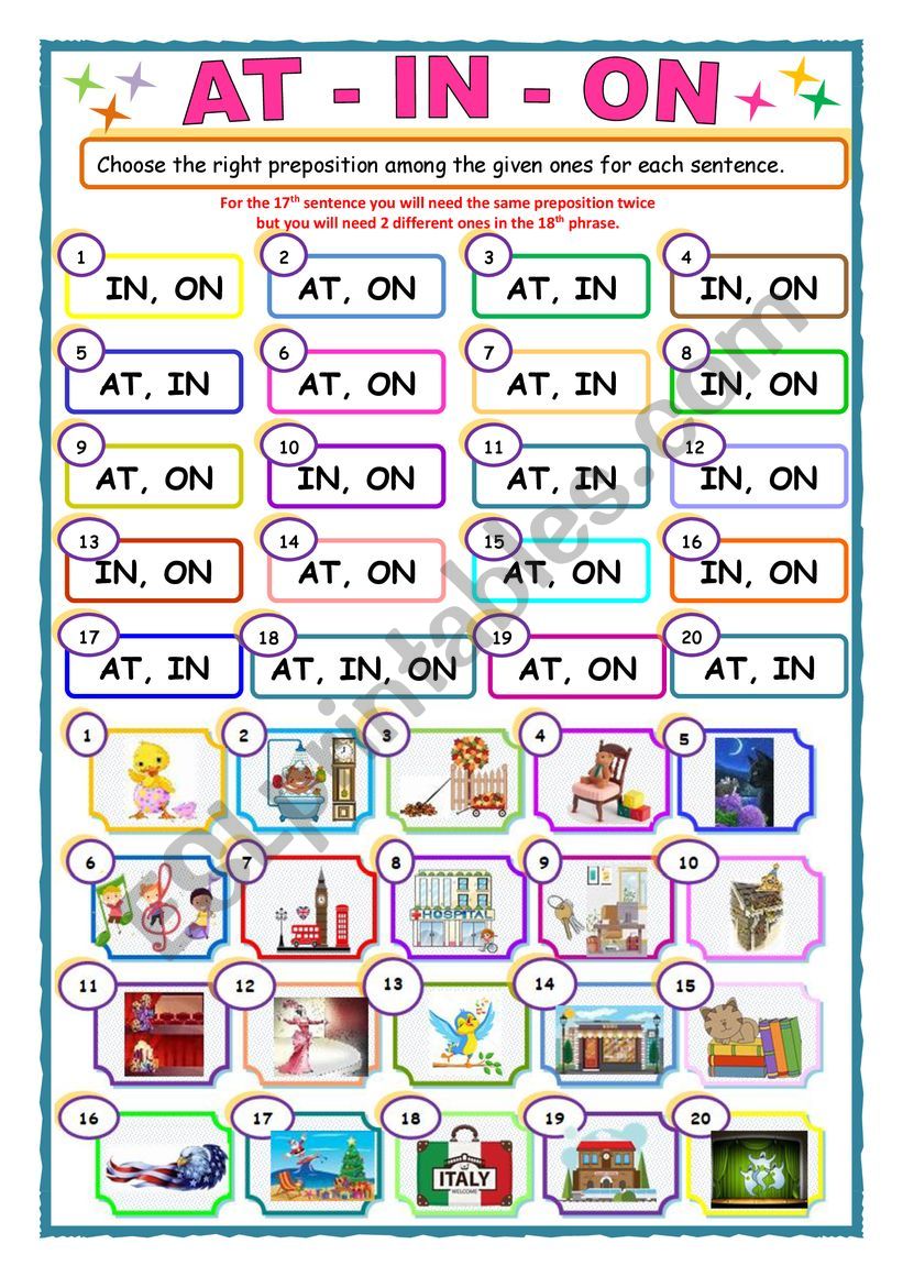 Prepositions time & places AT, IN, ON : mcq.