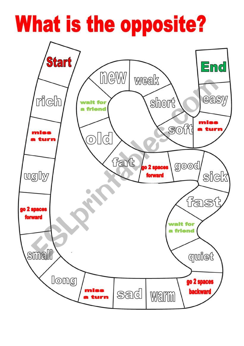 Board game - opposites worksheet