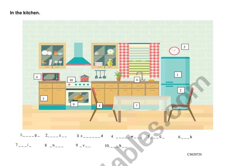 Kitchen objects matching task worksheet