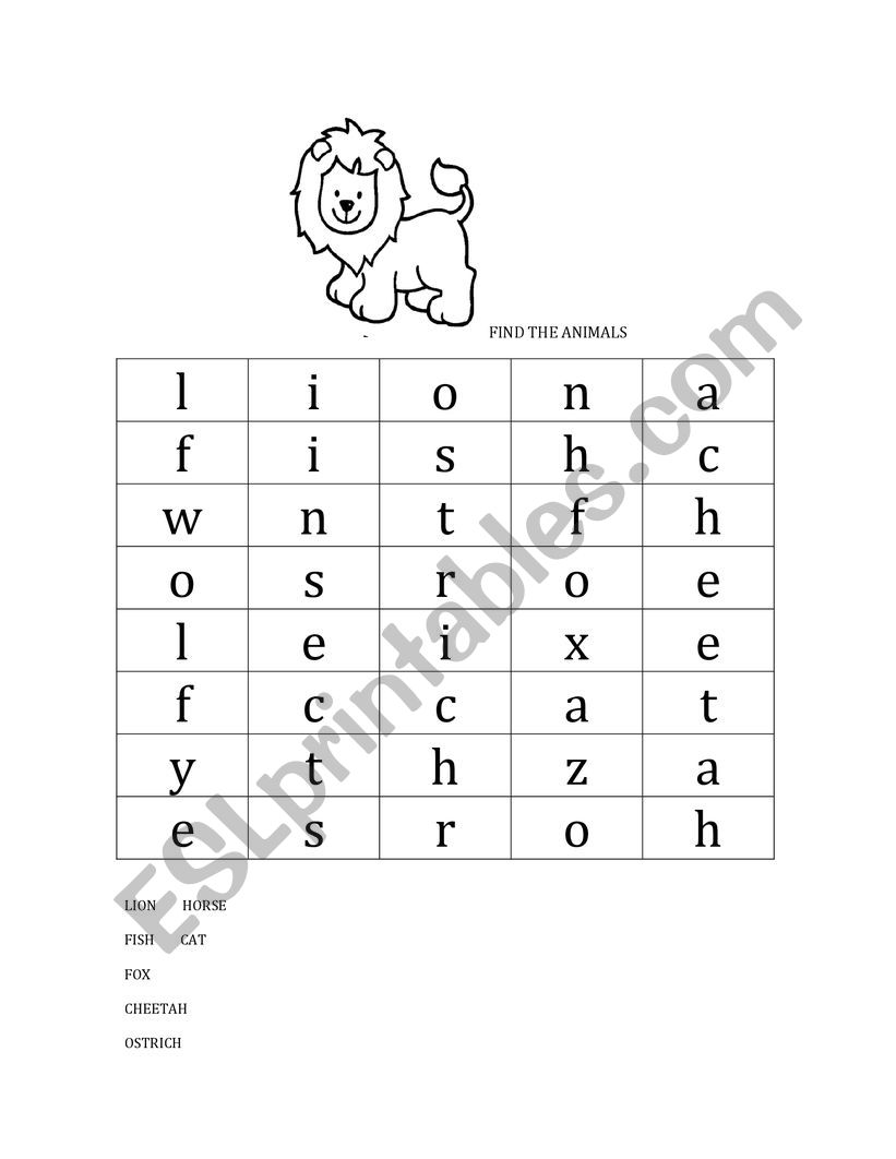 FIND THE ANIMALS NAME worksheet