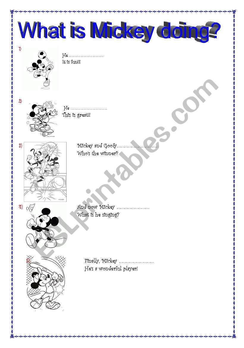 WhatÂ´s Mickey doing? worksheet