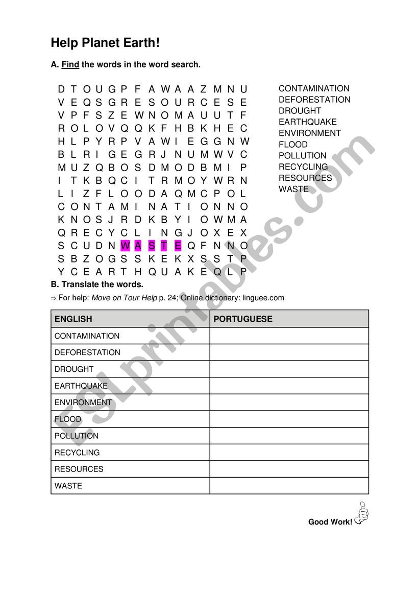 Help Planet Earth worksheet