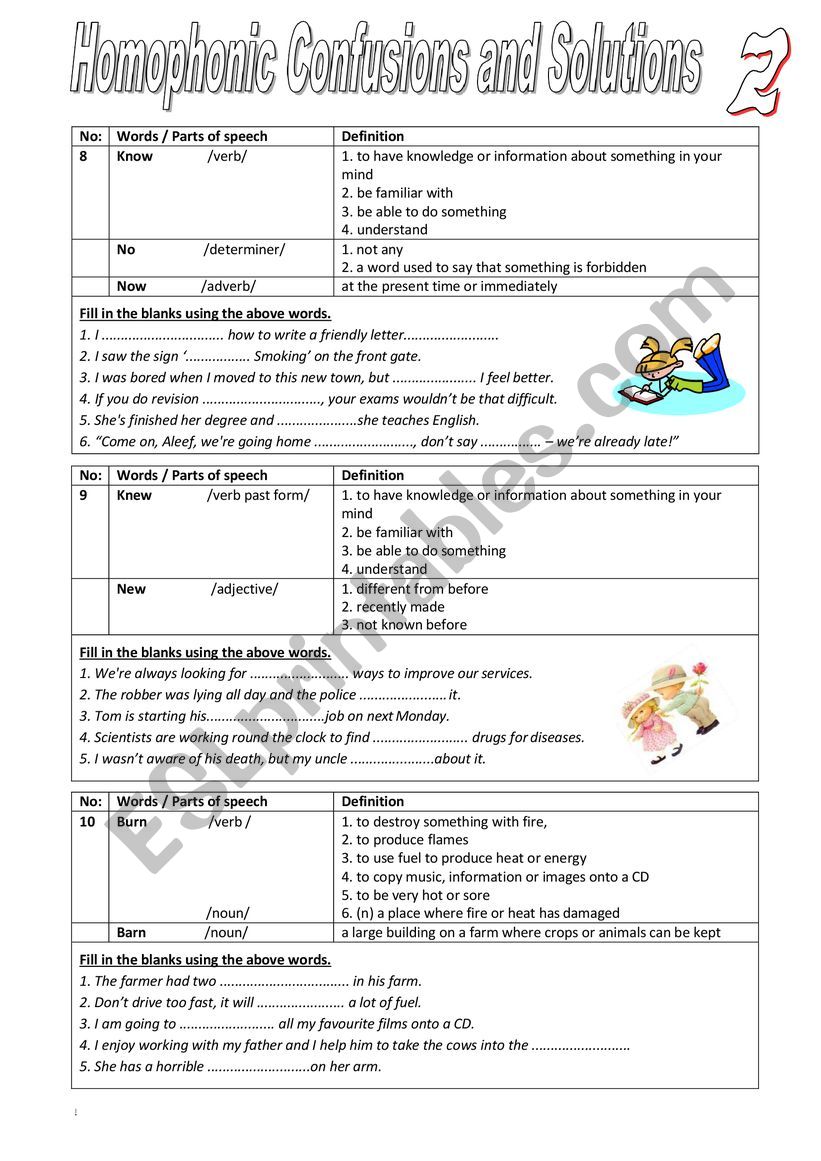 Homophones worksheet