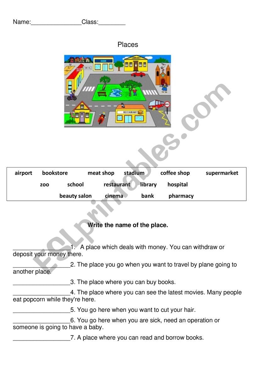 Places in the city worksheet