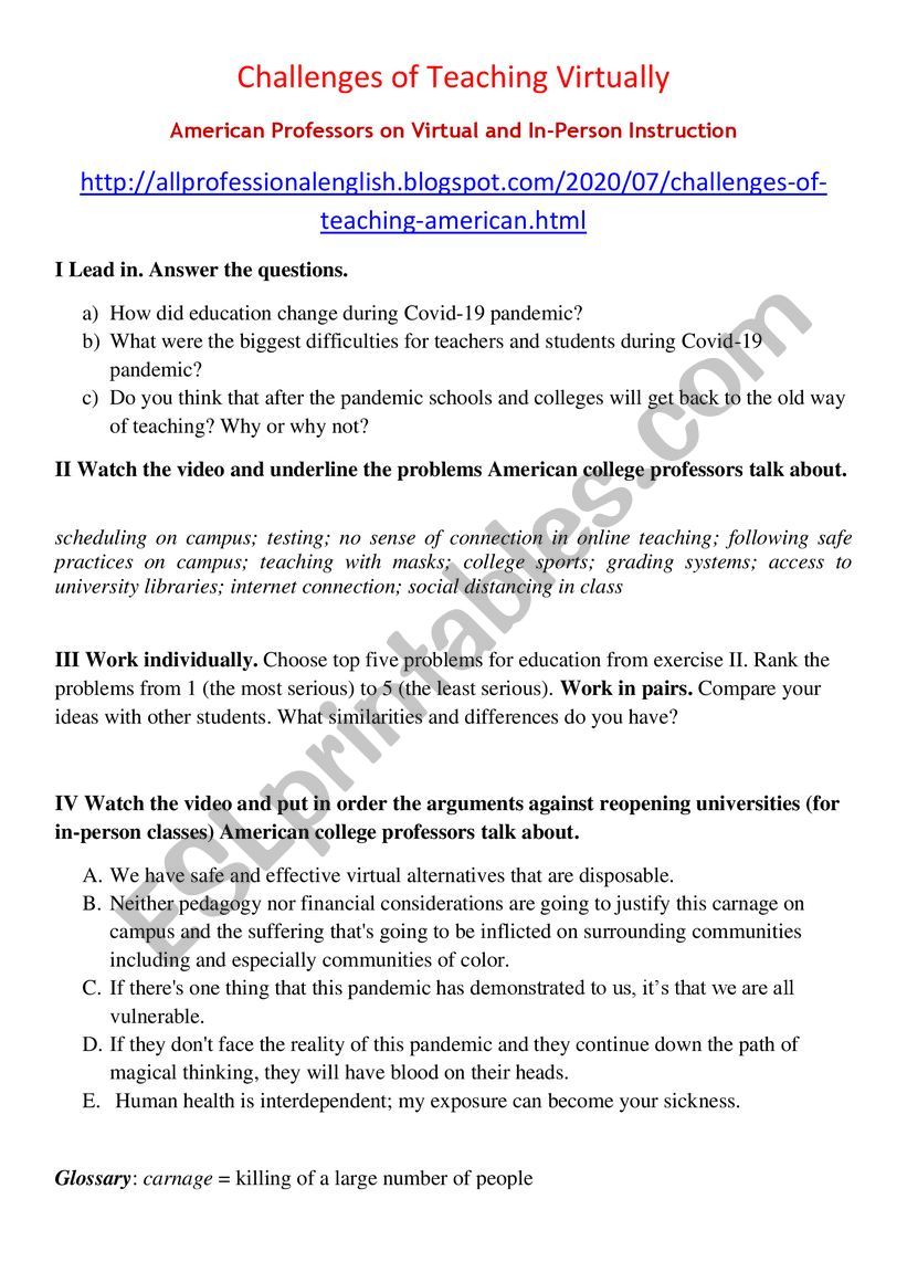 Challenges of Teaching.  American Professors on Virtual and In-Person Instruction