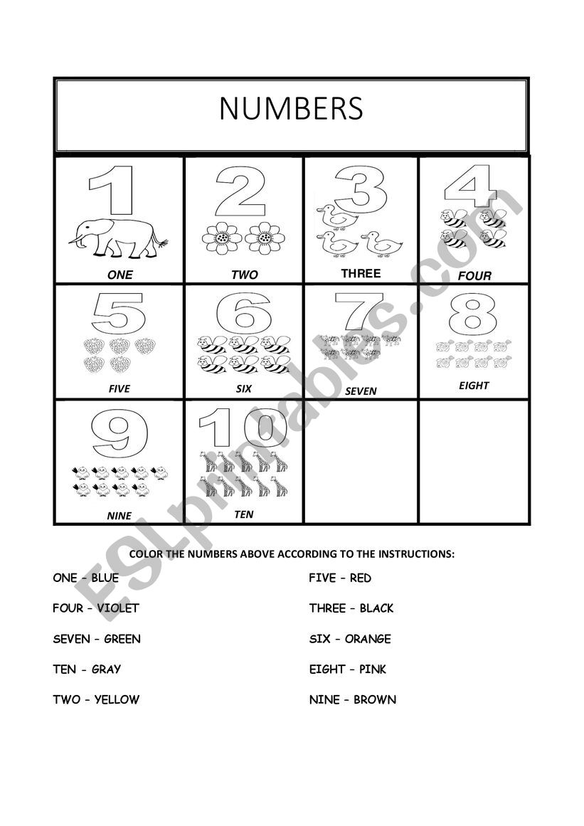 Numbers to ten worksheet